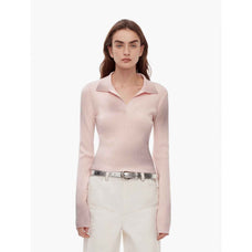 "Artistic Abstract" sfumato distressed printed merino wool waisted polo collar long sleeve short knit sweater - variant_title
