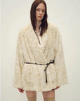 Artistic Weaving milk yellow woven rabbit fur coat front model view