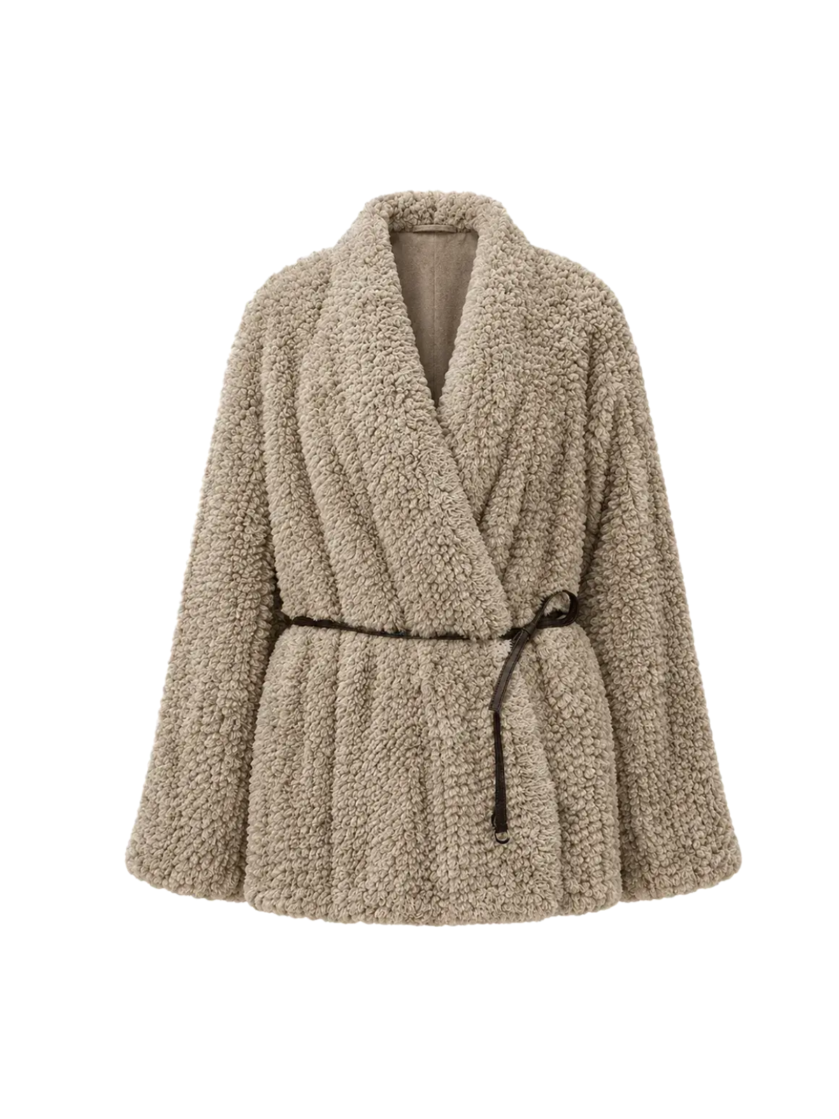 Artistic Weaving oatmeal ash gradient Rex rabbit fur coat front product view