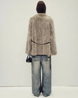 Artistic Weaving oatmeal ash Rex rabbit fur coat back model view