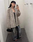 Artistic Weaving oatmeal ash rabbit fur coat casual mirror styling