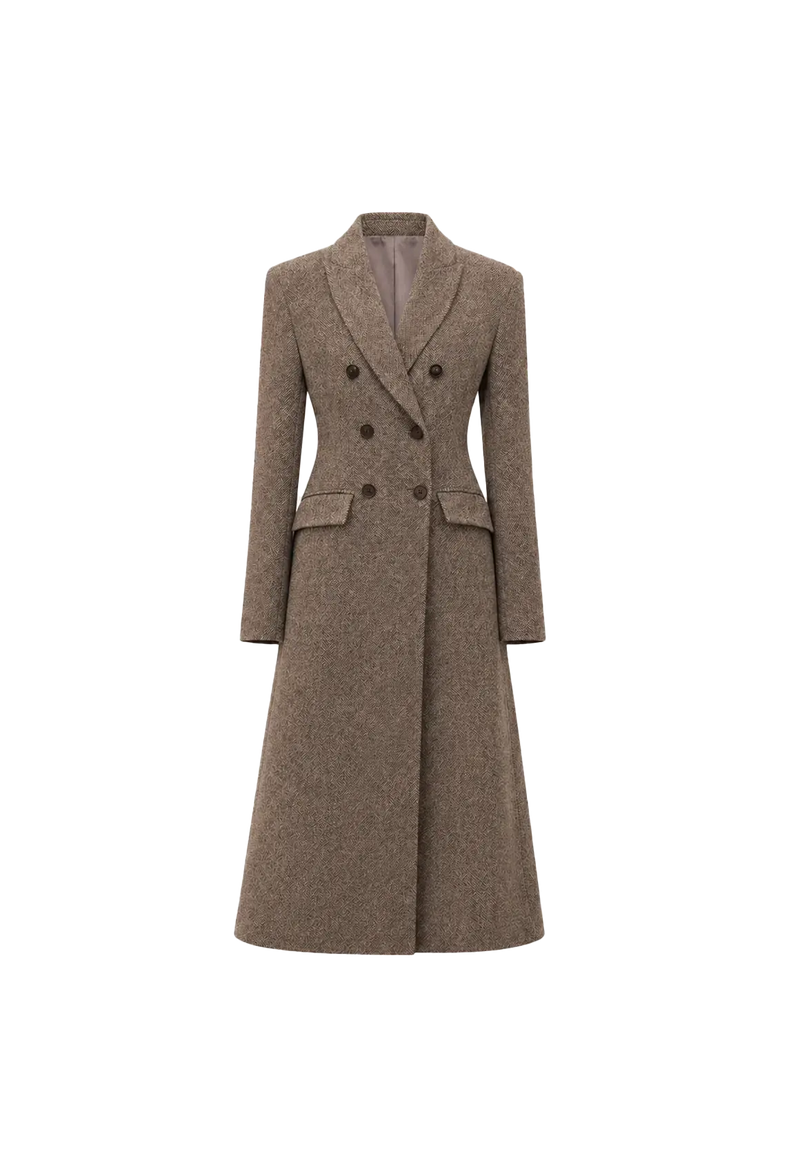 THE ARTM Women's Wool Herringbone Double-Breasted Blazer with Structured Shoulders