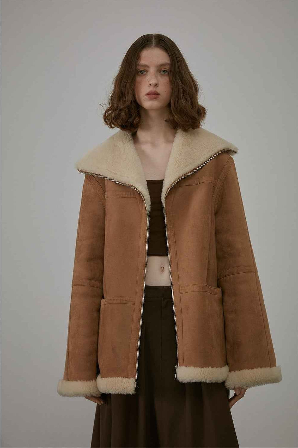 August Night reversible short lapel faux leather shearling jacket product image 03