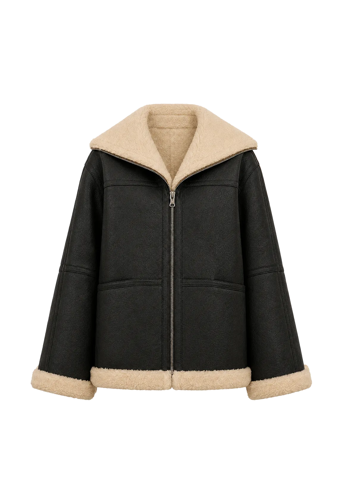 August Night reversible short lapel faux leather shearling jacket product image 06