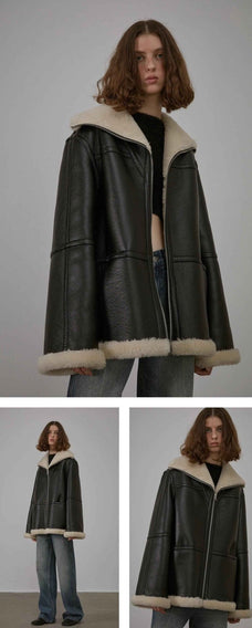 August Night reversible short lapel faux leather shearling jacket product image 09