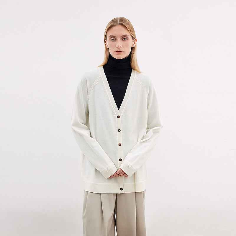 Australian merino wool loose V - neck wool knitted cardigan - variant_title