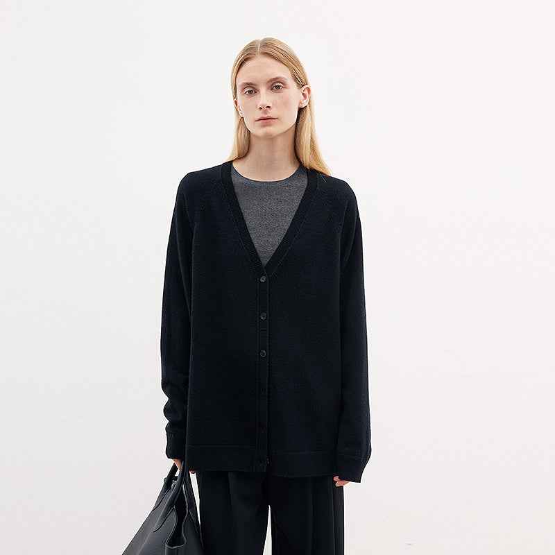 Australian merino wool loose V - neck wool knitted cardigan - variant_title