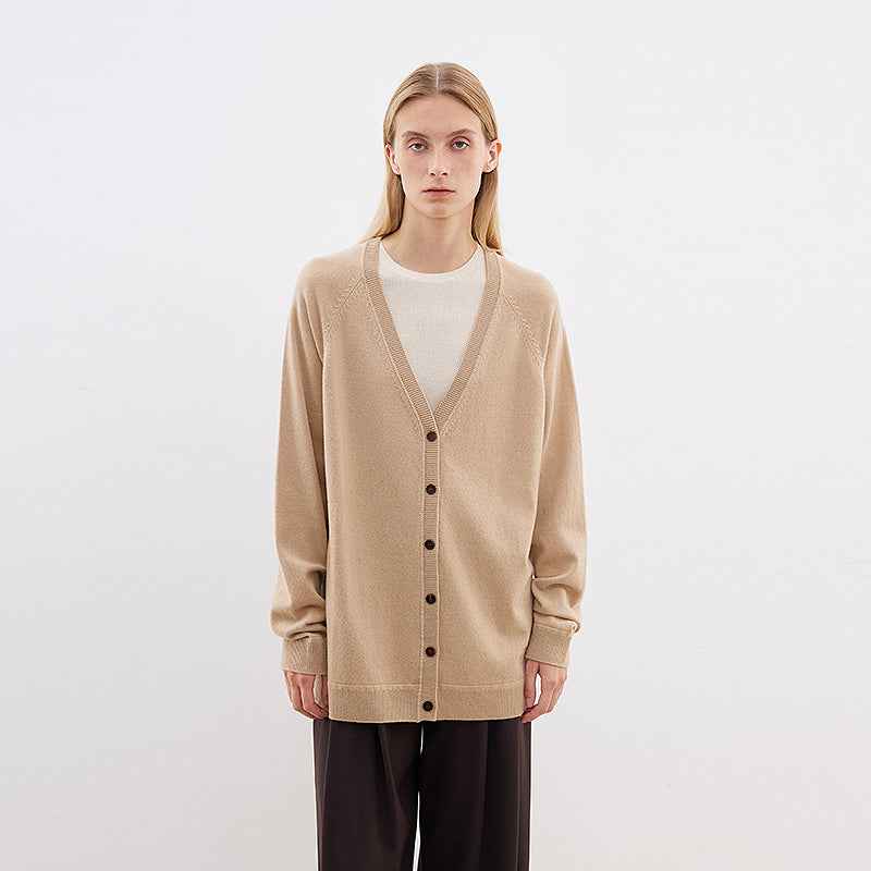 Australian merino wool loose V - neck wool knitted cardigan - variant_title