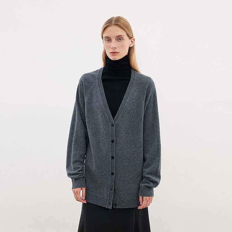 Australian merino wool loose V - neck wool knitted cardigan - variant_title