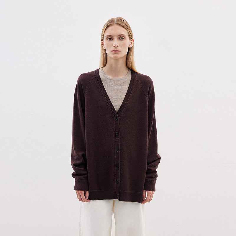 Australian merino wool loose V - neck wool knitted cardigan - variant_title