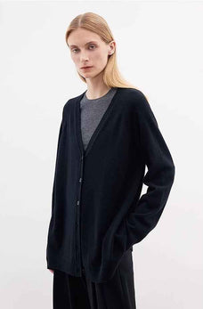 Australian merino wool loose V - neck wool knitted cardigan - variant_title