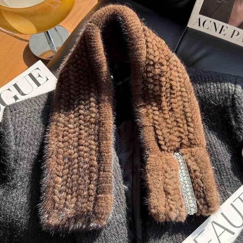 Autumn and winter warm double - sided woven rhinestone mink fur versatile temperament scarf - variant_title