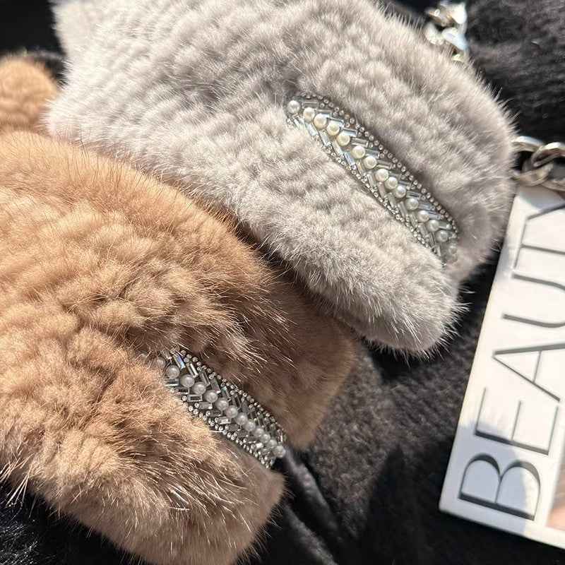 Autumn and winter warm double - sided woven rhinestone mink fur versatile temperament scarf - variant_title