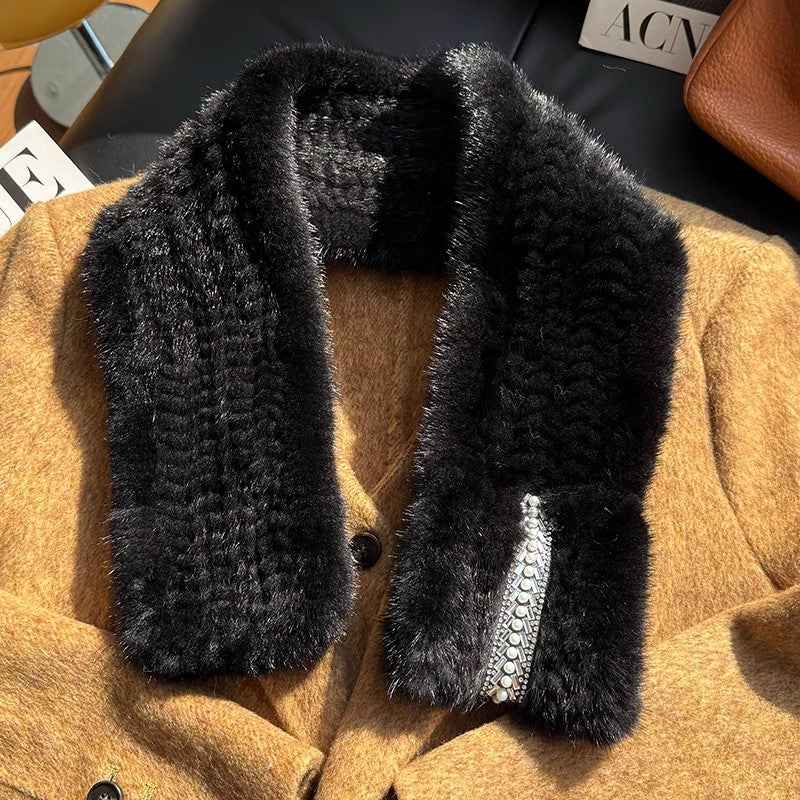 Autumn and winter warm double - sided woven rhinestone mink fur versatile temperament scarf - variant_title