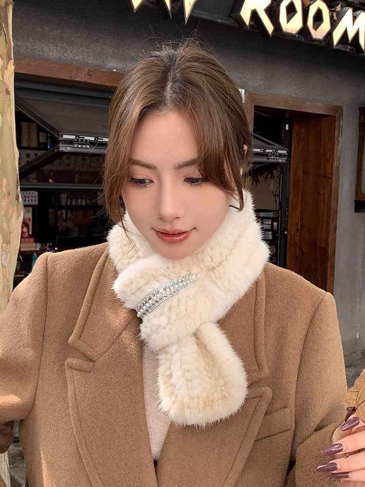 Autumn and winter warm double - sided woven rhinestone mink fur versatile temperament scarf - variant_title