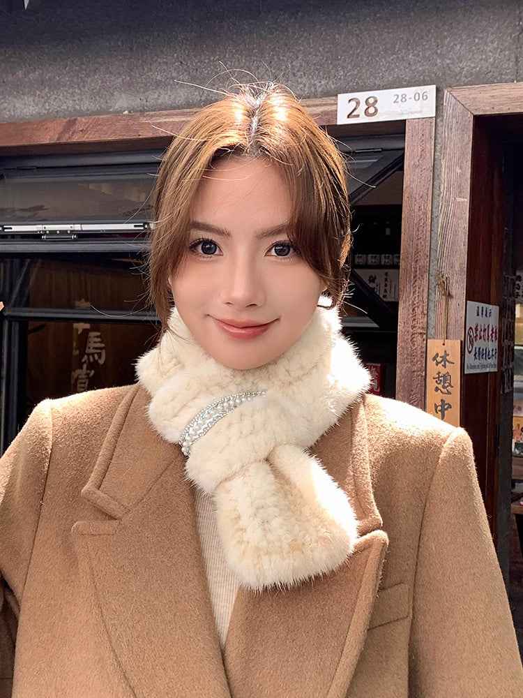 Autumn and winter warm double - sided woven rhinestone mink fur versatile temperament scarf - variant_title