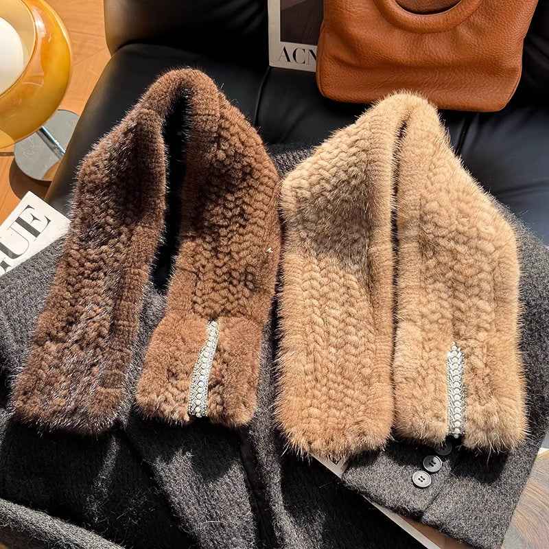 Autumn and winter warm double - sided woven rhinestone mink fur versatile temperament scarf - variant_title