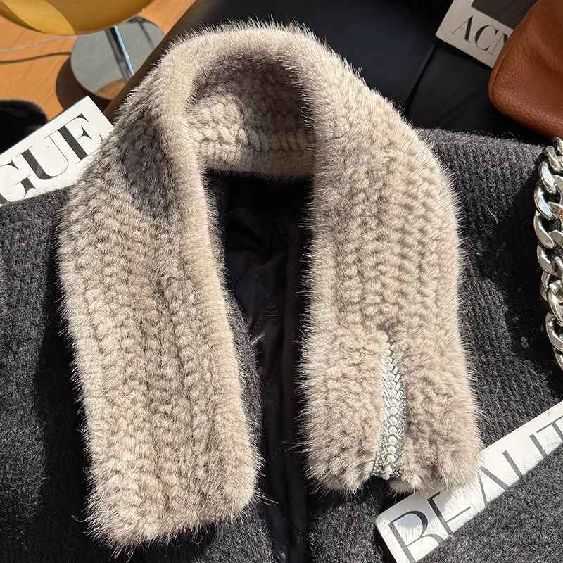 Autumn and winter warm double - sided woven rhinestone mink fur versatile temperament scarf - variant_title