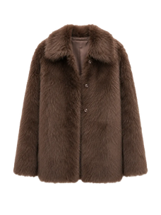Autumn Exclusive cocoa brown Toscana shearling short lapel coat product cutout