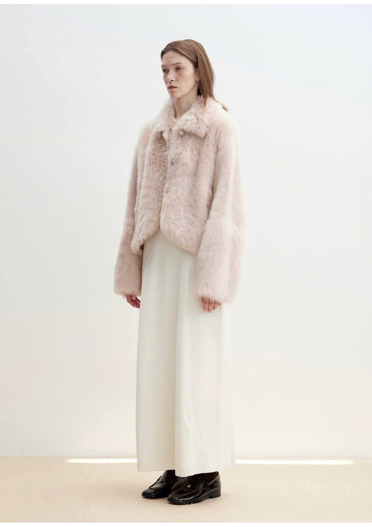 "Autumn Secret" Pink Lapel Tuscan Straight Fur Sheepskin Short Jacket - variant_title