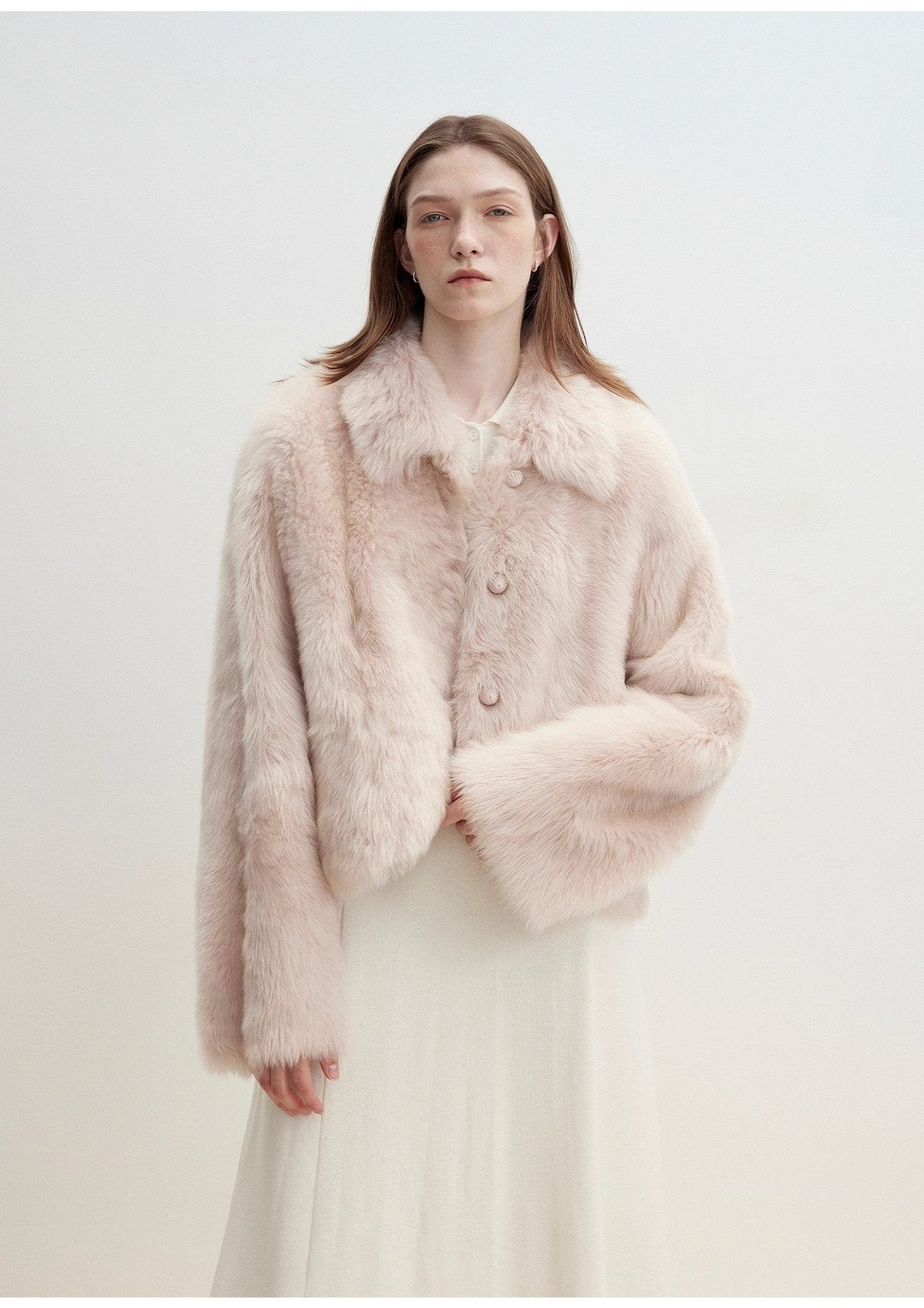 "Autumn Secret" Pink Lapel Tuscan Straight Fur Sheepskin Short Jacket - variant_title