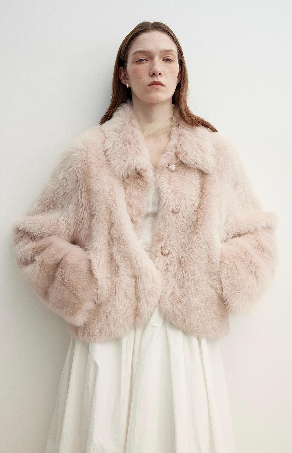 "Autumn Secret" Pink Lapel Tuscan Straight Fur Sheepskin Short Jacket - variant_title