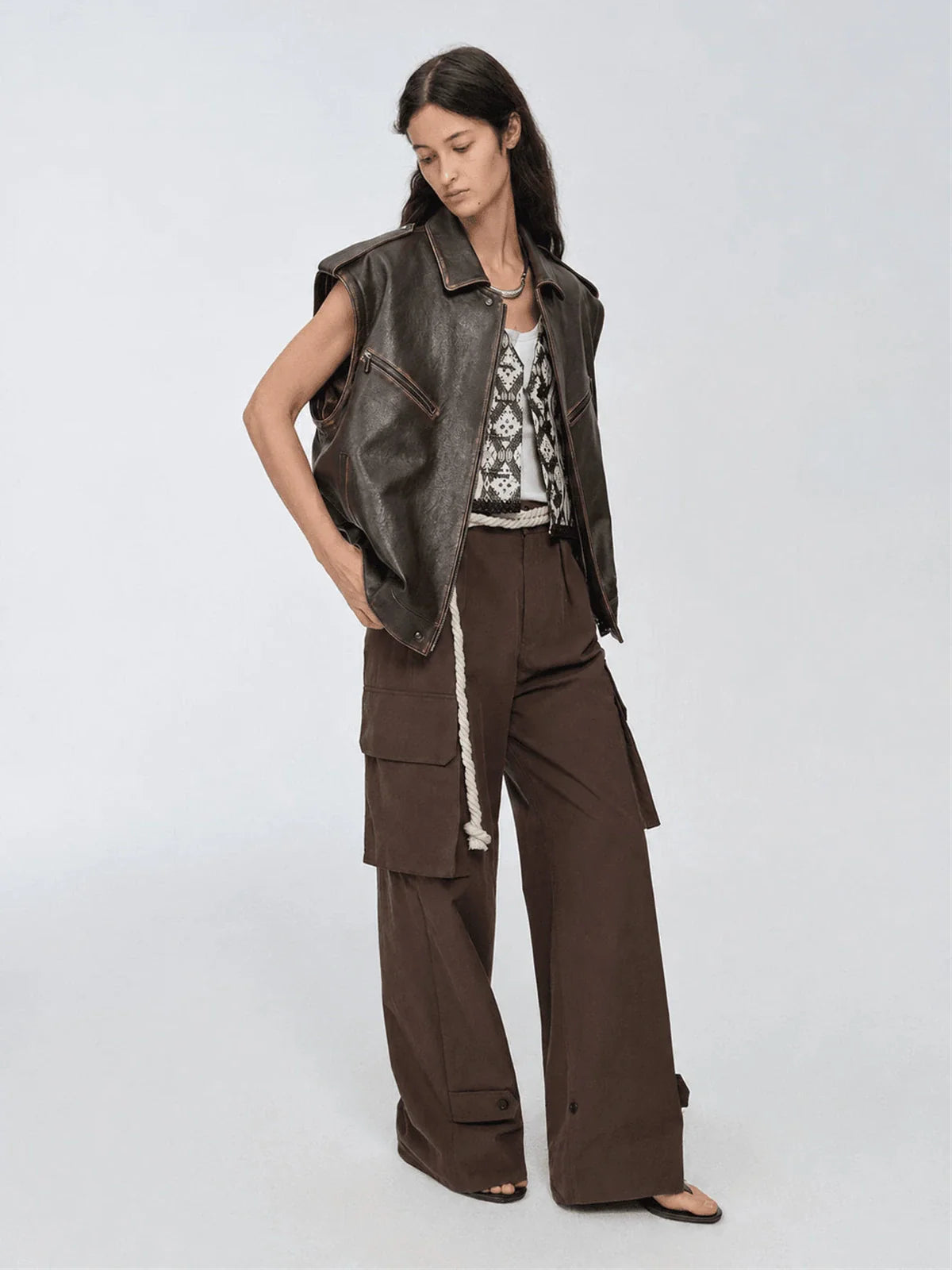 Firelady Fur Barn Feelings dark brown leather jacket styled front view