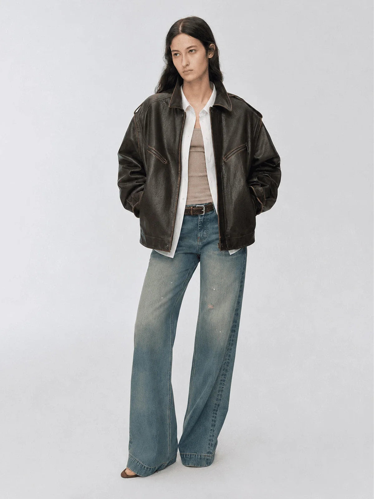 Firelady Fur Barn Feelings two-way leather jacket side styling view