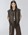 Firelady Fur Barn Feelings dark brown leather vest front view with sleeves removed