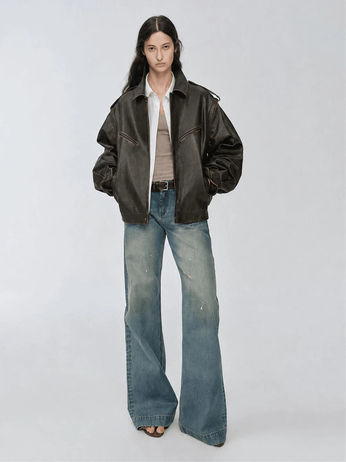 Firelady Fur Barn Feelings two-way leather vest side styling view