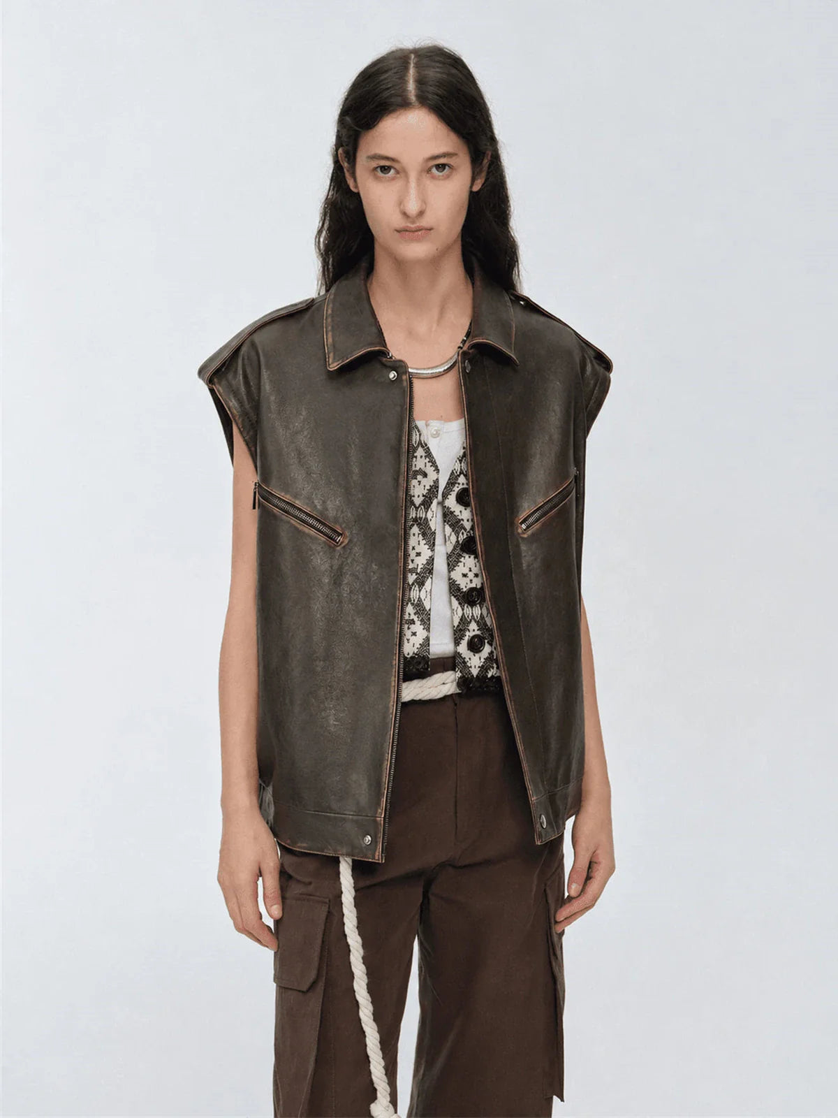 Firelady Fur Barn Feelings removable sleeve leather vest back view