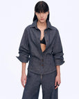 Firelady Fur Berlin Afternoon Tea women's linen shirt in Raw Cow Color front model view