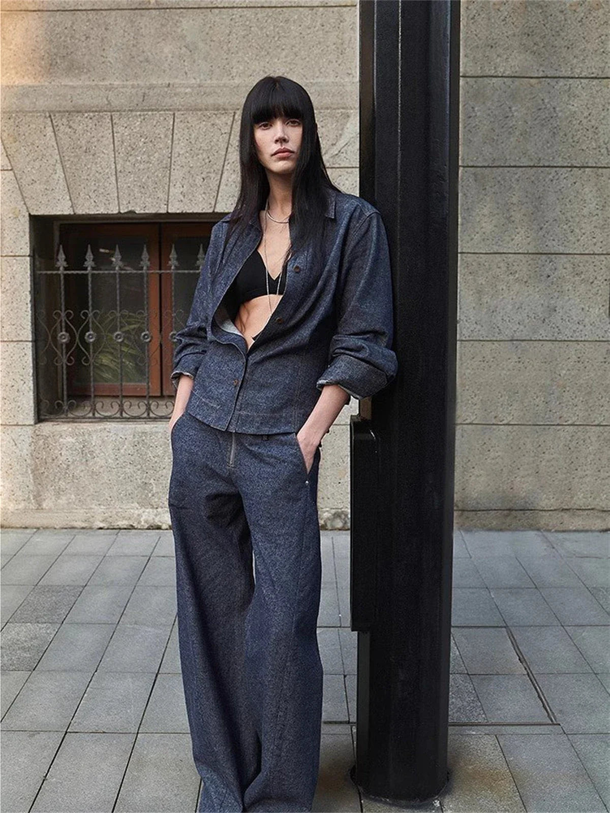 Firelady Fur Berlin Afternoon Tea women's linen shirt in Raw Cow Color street scene full view