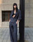Firelady Fur Berlin Afternoon Tea women's linen shirt in Raw Cow Color street scene full view