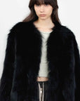Black Sugar Temperament Black fox fur cardigan, front model view