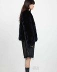 Black Sugar Temperament Black fox fur cardigan, side model view