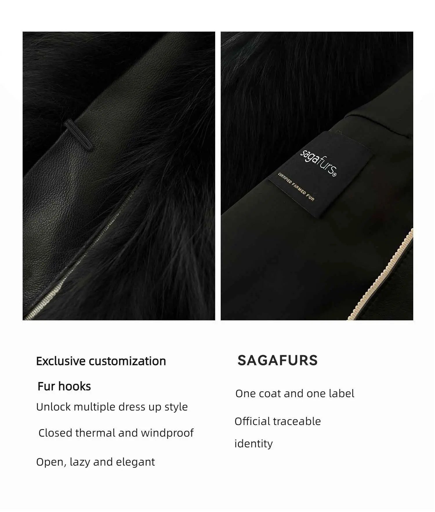 Black Sugar SagaFurs fox fur cardigan construction and certification details