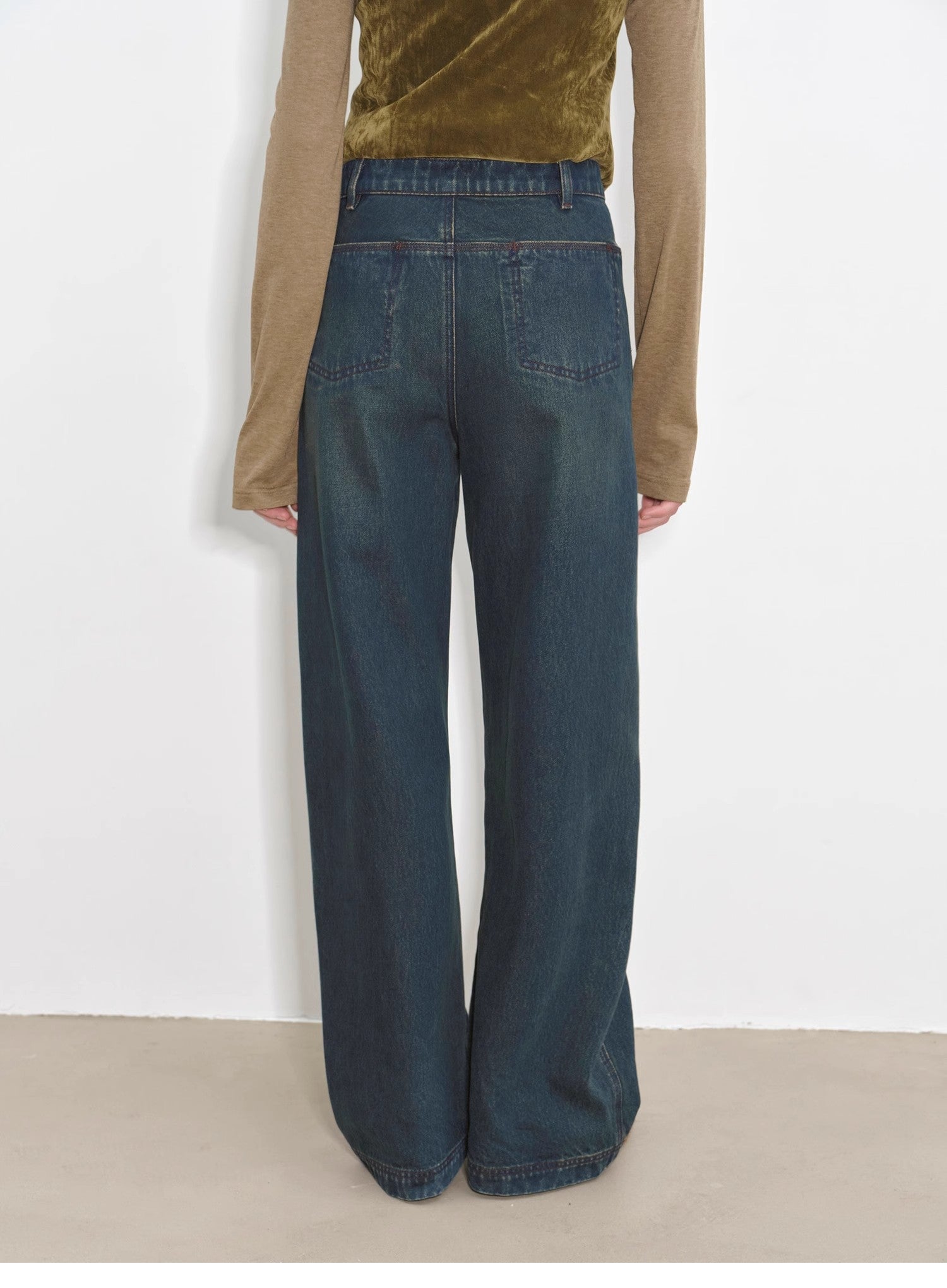 "Blue Island" heavy - duty distressed, slim and durable mid - rise curved knife cotton washed jeans - variant_title