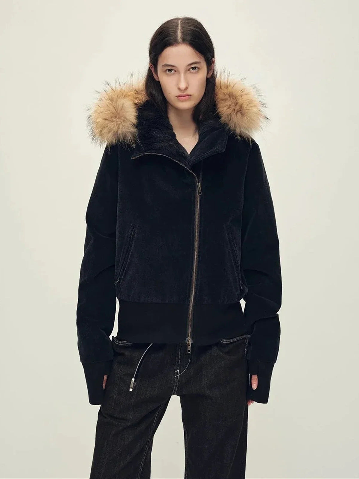 Firelady Boho-Chic black corduroy down parka color card