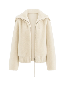 Butter Crisp pearl white Merino shearling leather coat with sailor collar, front product view