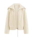 Butter Crisp pearl white Merino shearling leather coat with sailor collar, front product view