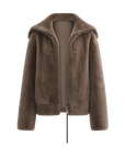 Butter Crisp smoked oak Merino shearling leather coat with sailor collar, front product view