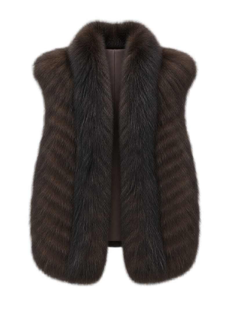 Firelady Fur Women's Finnish Saga Fox Fur Vest – Diagonal Piecing & Curved Stand Collar