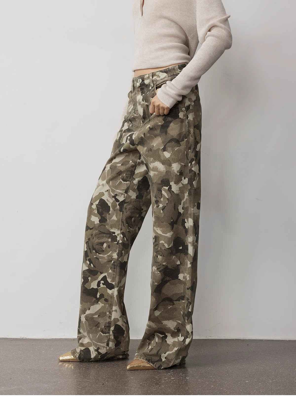 "Camouflage Charm " Cool, Trendy, Unique, and Personalized Original Camouflage Print Washed Loose Straight - Leg Denim Jeans - variant_title