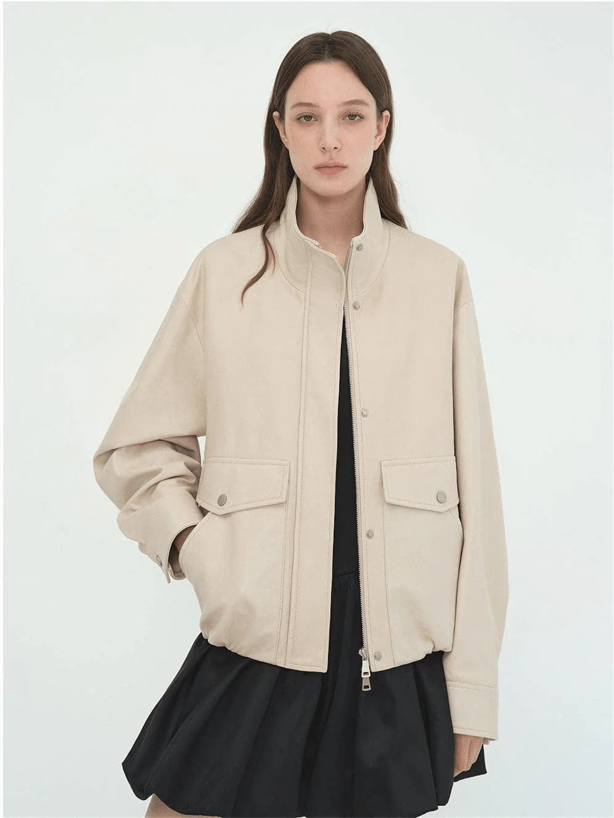 Letrans Vintage Waxed Finish Drop Shoulder Funnel Neck Cropped Leather Jacket Canyon Sunset