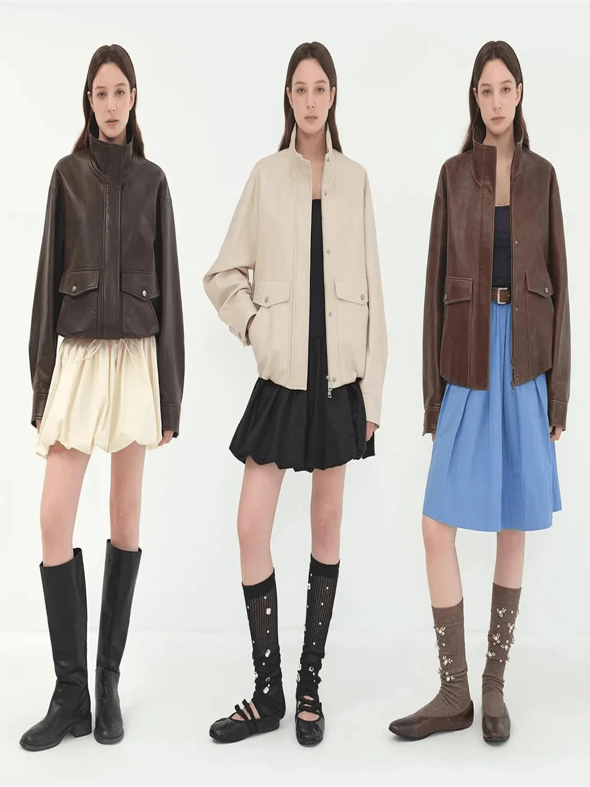 Letrans Vintage Waxed Finish Drop Shoulder Funnel Neck Cropped Leather Jacket Canyon Sunset