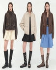 Letrans Vintage Waxed Finish Drop Shoulder Funnel Neck Cropped Leather Jacket Canyon Sunset
