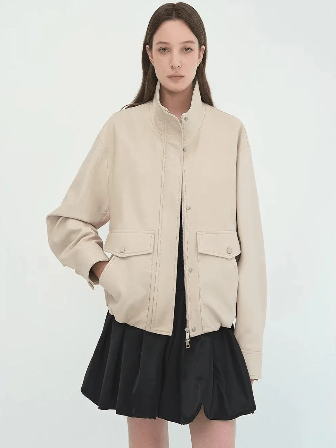 Letrans Vintage Waxed Finish Drop Shoulder Funnel Neck Cropped Leather Jacket Canyon Sunset