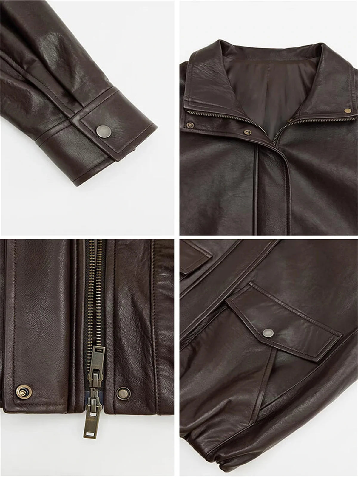 Letrans Vintage Waxed Finish Drop Shoulder Funnel Neck Cropped Leather Jacket Canyon Sunset