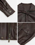 Letrans Vintage Waxed Finish Drop Shoulder Funnel Neck Cropped Leather Jacket Canyon Sunset